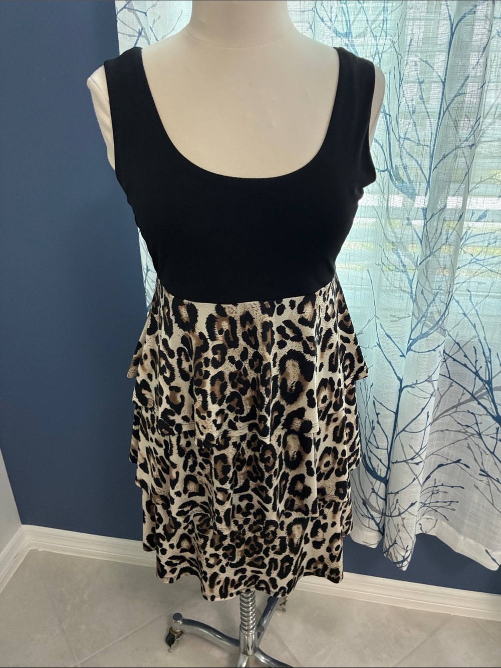 Studio 1 Black & Leopard Tiered Sleeveless Dress